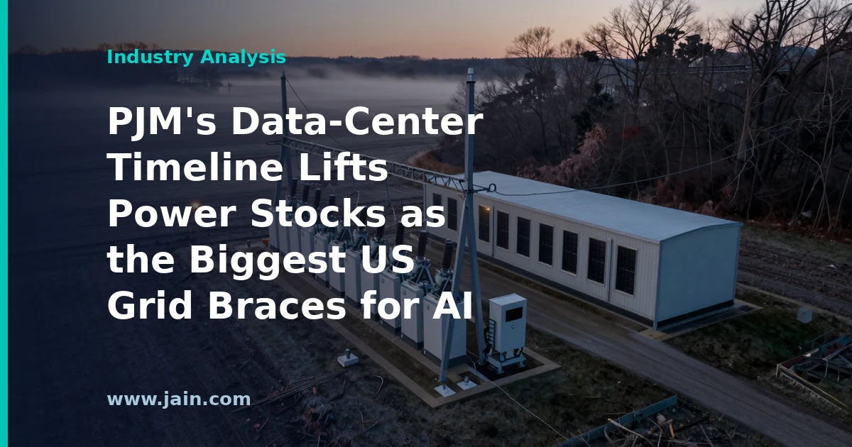 Transmission lines feeding a data center campus on the PJM grid as AI power demand grows