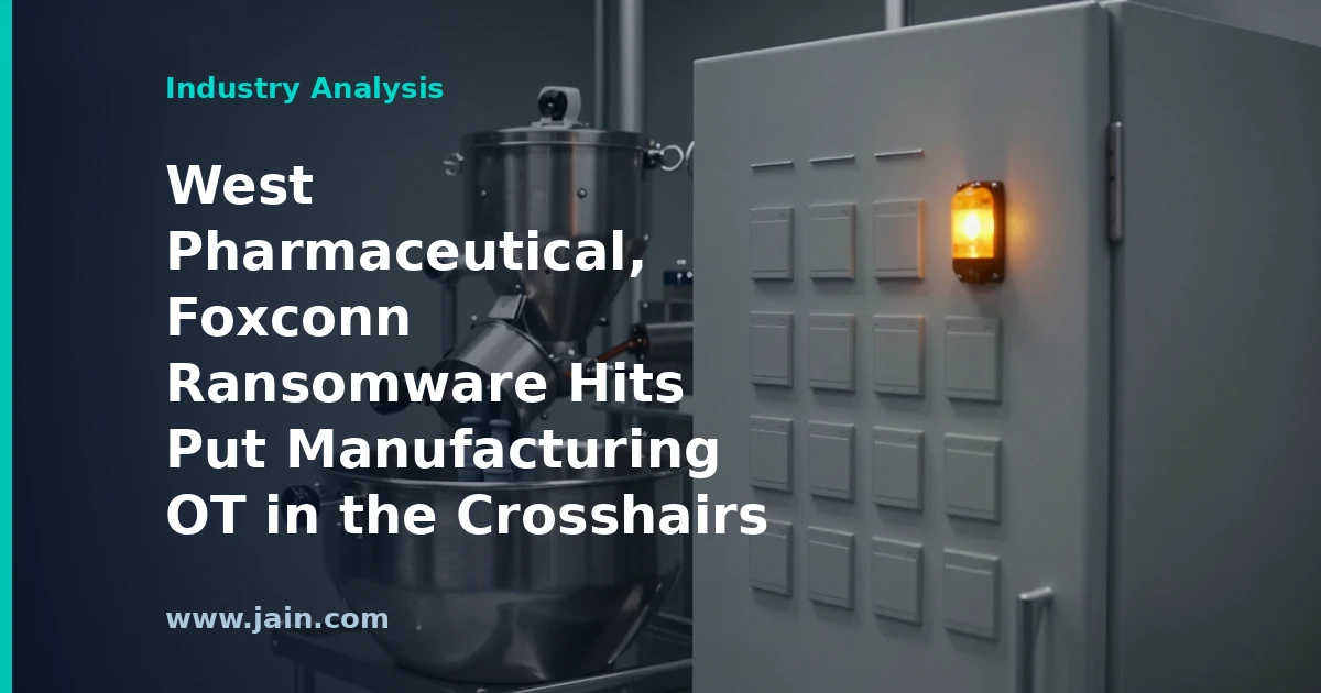 Ransomware attack halting a manufacturing production line, illustrating OT cybersecurity risk
