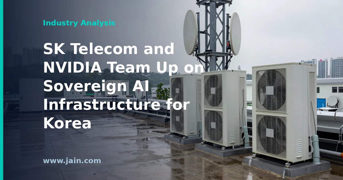 Sovereign AI infrastructure concept: GPU data center racks with South Korean flag motif for SK Telecom and NVIDIA partnership