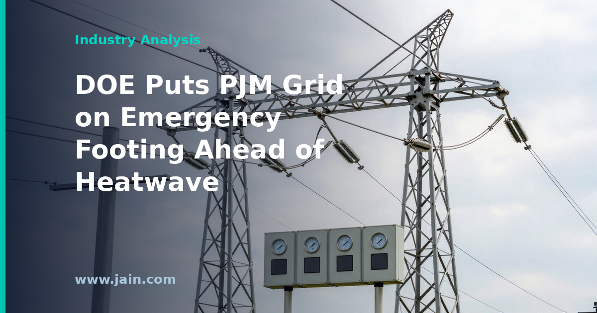 High-voltage transmission lines under a blazing summer sun, PJM grid emergency ahead of heatwave