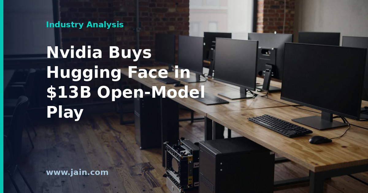 Nvidia and Hugging Face acquisition graphic showing open AI model distribution atop AI infrastructure