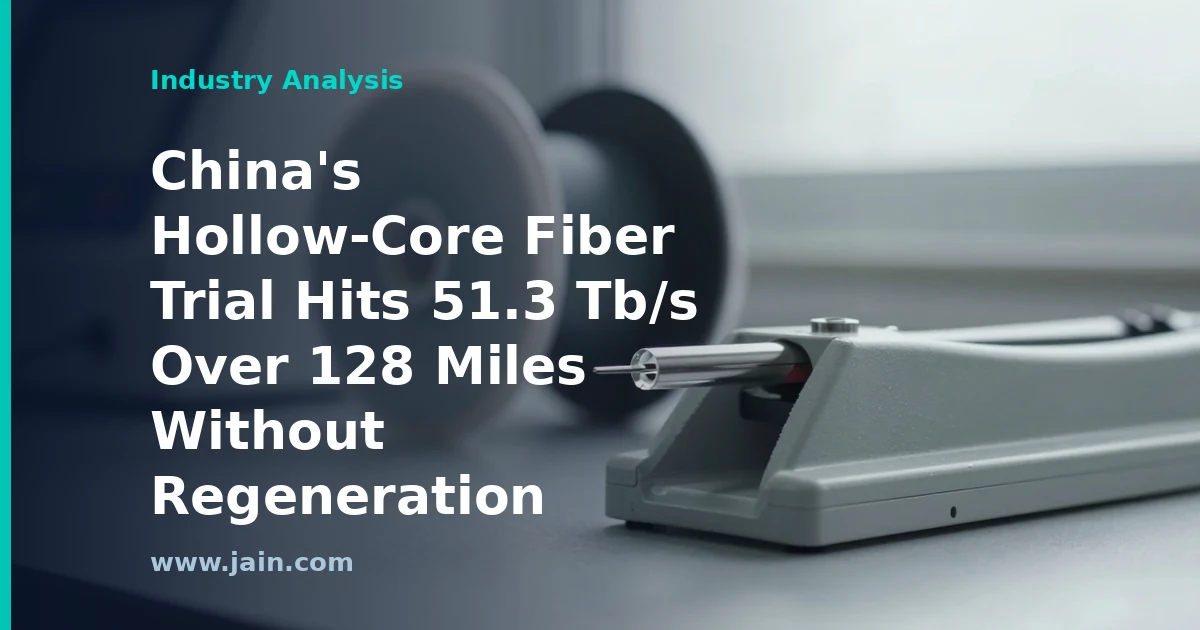 Hollow-core fiber optic strands carrying light, illustrating China's 51.3 Tb/s trial