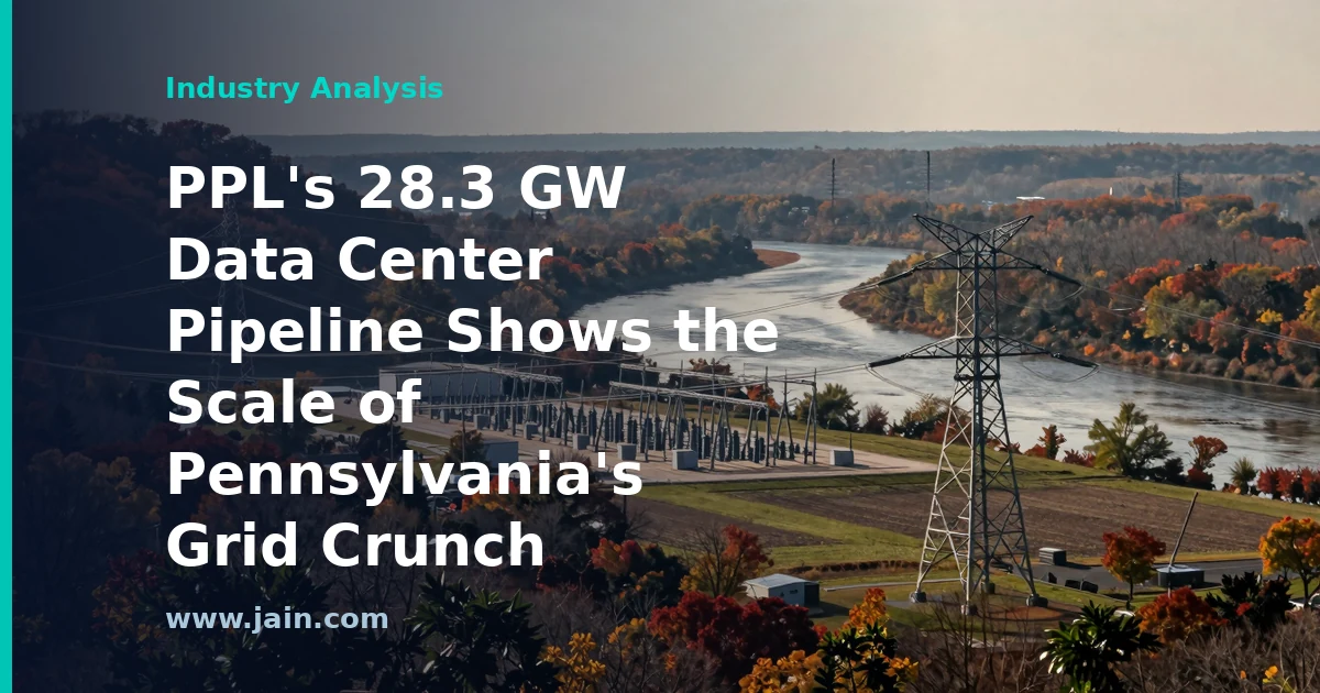 Transmission lines feeding a data center campus, illustrating PPL's 28.3 GW Pennsylvania pipeline