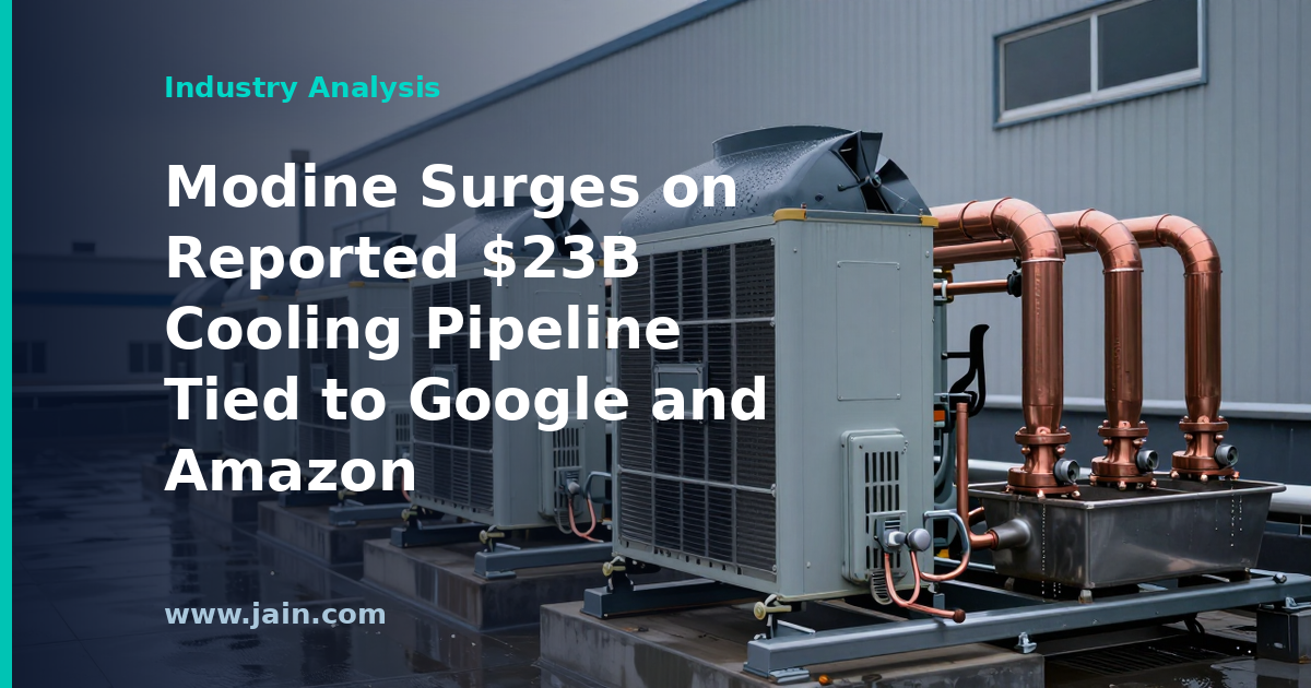 Data center cooling infrastructure with liquid cooling pipes symbolizing Modine's reported $23B pipeline
