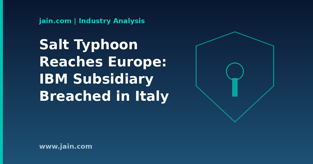 Salt Typhoon cyberattack reaching an IBM subsidiary in Italy, symbolizing Chinese state hacking expanding into Europe