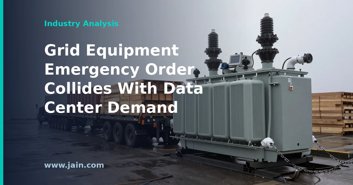 Substation transformers and grid equipment beside a data center under construction