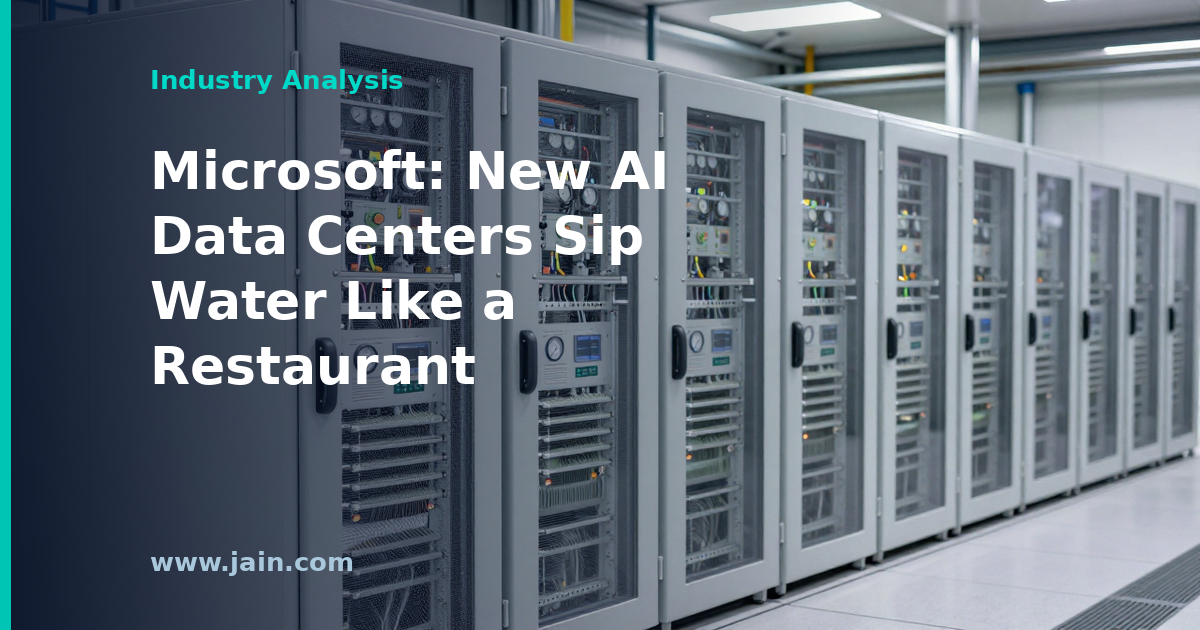 Closed-loop liquid cooling pipes at an AI data center, illustrating Microsoft's water use claim