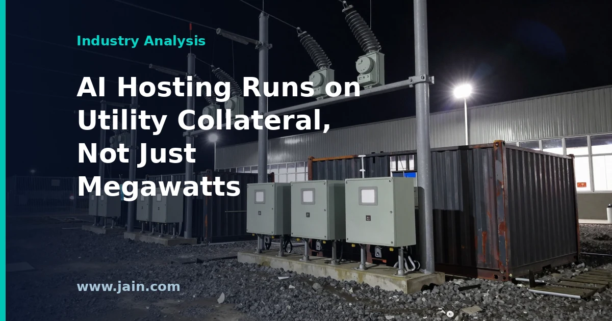 Core Scientific AI data center beside a utility substation, illustrating $600 million credit facilities backing power obligations