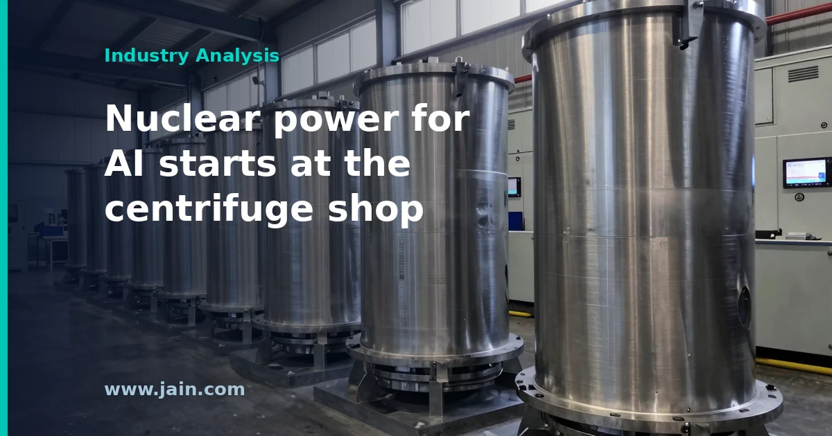 Uranium enrichment centrifuge casings on a factory floor after Centrus Energy's Westerman acquisition