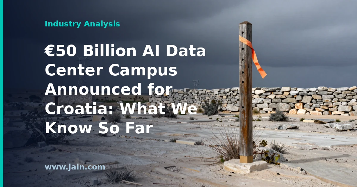 Hyperscale AI data center campus concept on the Croatian coast representing the announced €50 billion investment