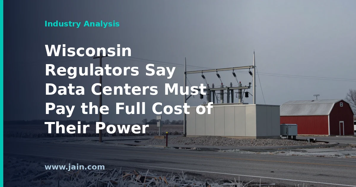 Data center power lines and substation illustrating Wisconsin full-cost energy rules for data centers