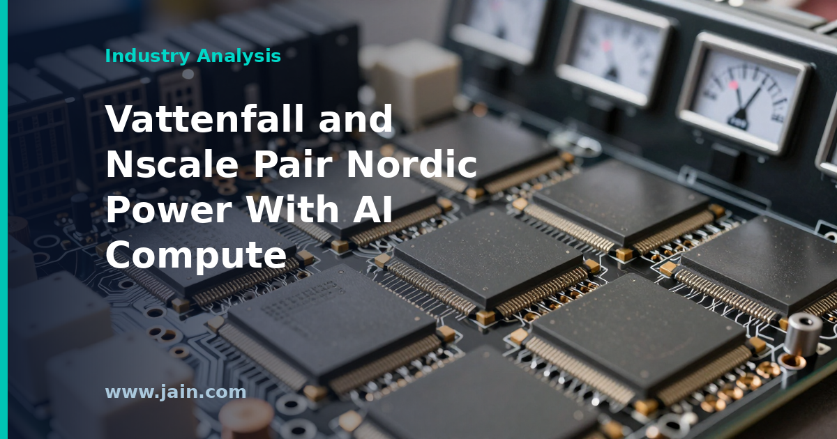Hydropower dam and data center in a Norwegian fjord landscape symbolizing the Vattenfall Nscale AI infrastructure partnership
