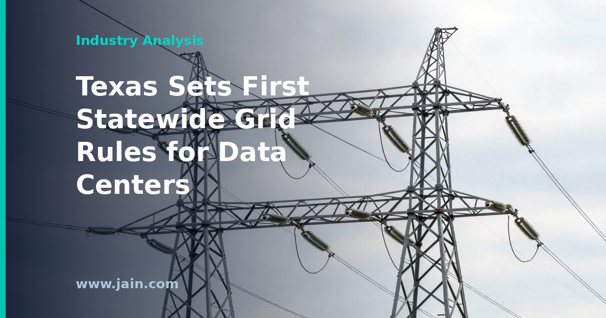 Texas power grid transmission lines feeding a large data center campus under new PUCT interconnection standards