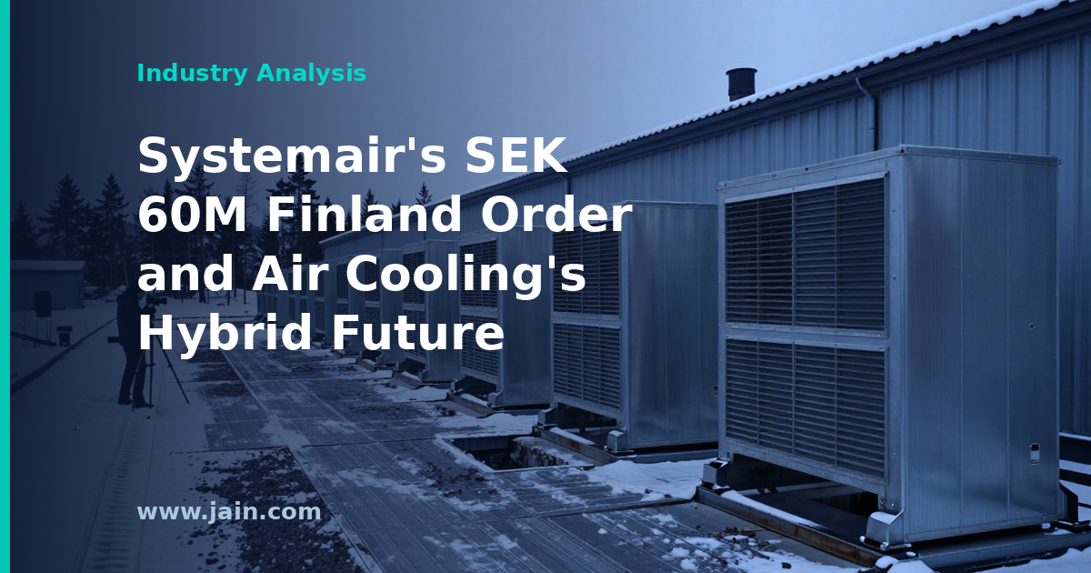 Modular fanwall air-based data centre cooling units in a Nordic hall, with waste heat piped to district heating