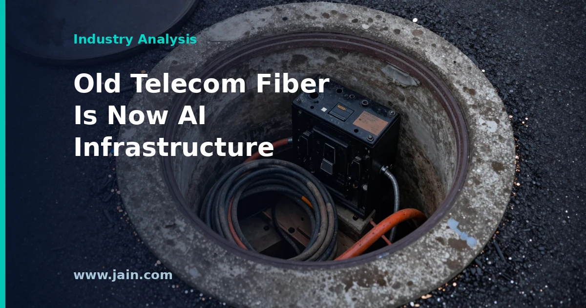 Fiber-optic cables linking AI data centers, illustrating Verizon's $1 billion-plus dark fiber deal with Google