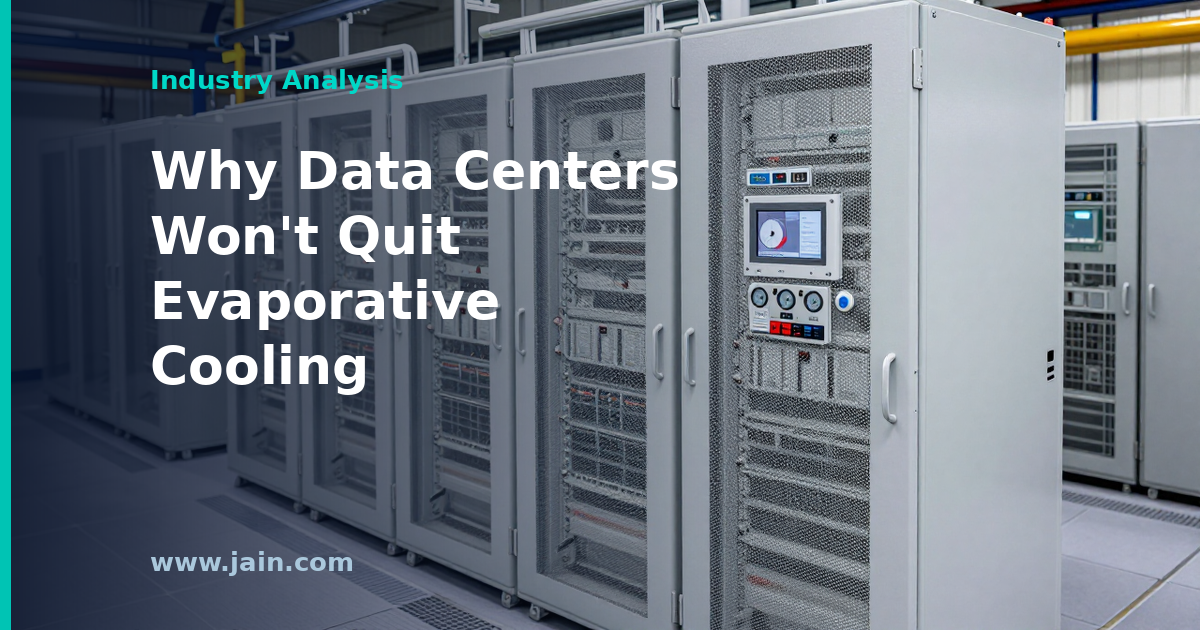 Data center cooling towers releasing vapor, illustrating evaporative cooling water use