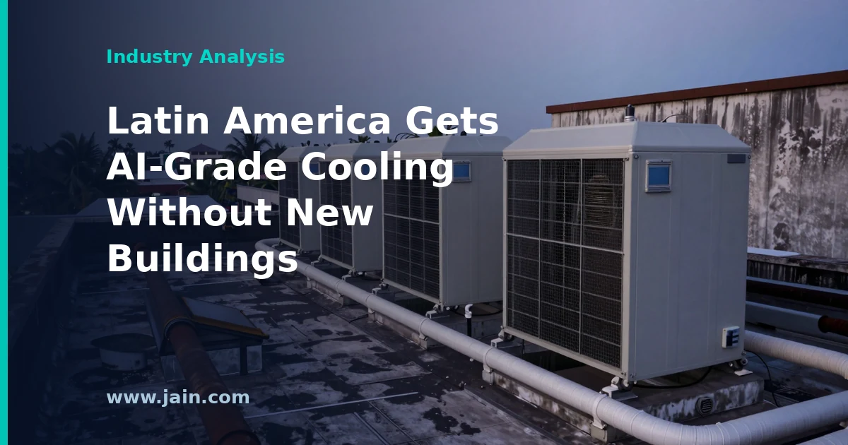 Liquid cooling manifolds feeding high-density AI server racks in a Latin American data center