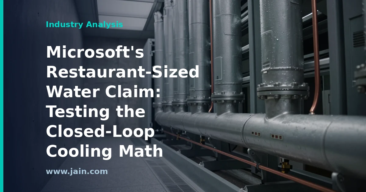 Closed-loop liquid cooling pipes at an AI data center, illustrating Microsoft's water use claim