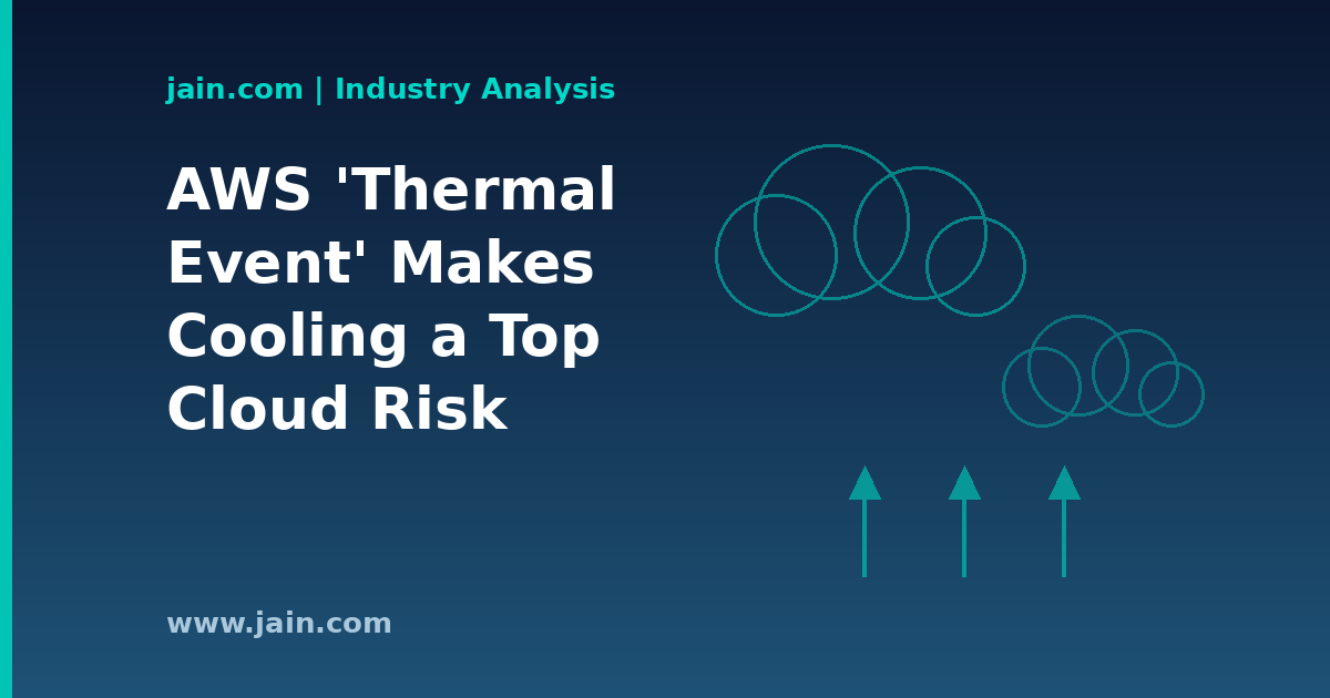 Data center cooling infrastructure with server racks under heat stress after AWS thermal event outage