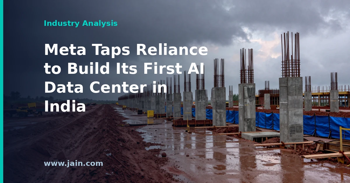 Meta and Reliance partner on Meta's first AI data center in India, server racks with India outline