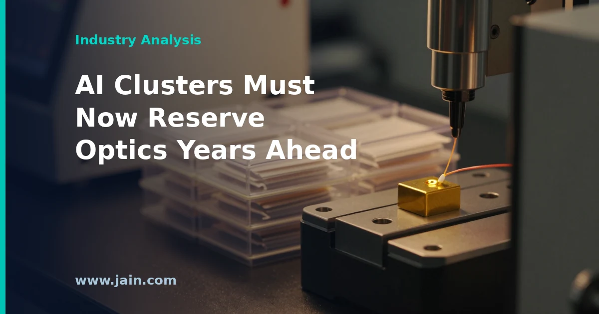 Optical transceivers and laser chips in an AI data center rack as Lumentum optical capacity sells out to 2029