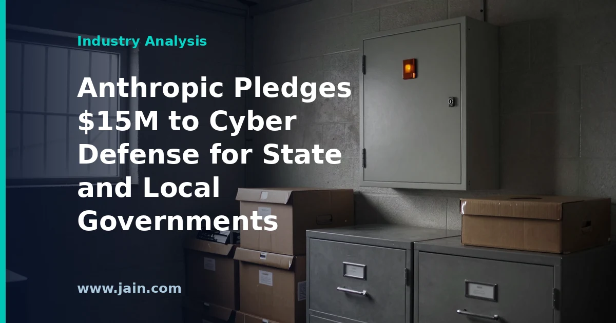 AI-powered cyber defense shield protecting a U.S. state capitol building, representing Anthropic's $15M program