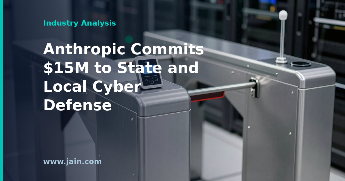 AI-powered cyber defense shield protecting a U.S. state capitol building, representing Anthropic's $15M program