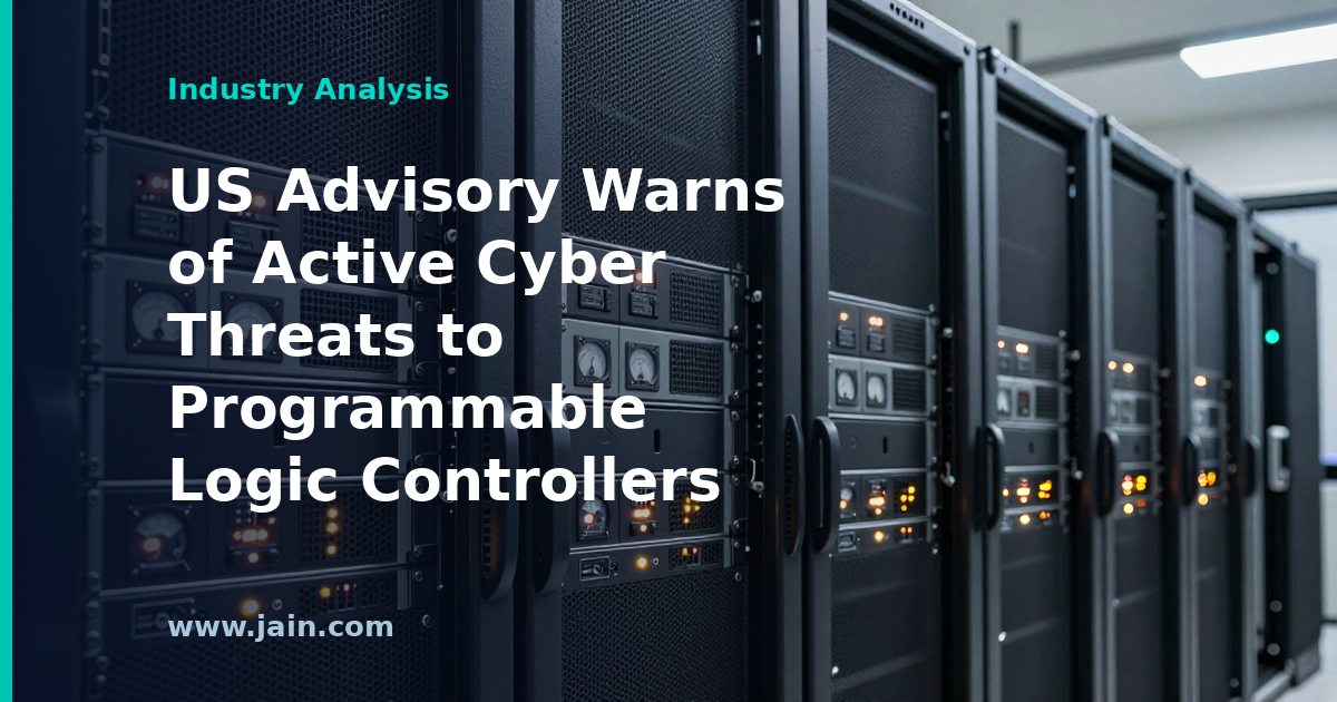 Programmable logic controller in an industrial control cabinet, illustrating active cyber threats to OT systems