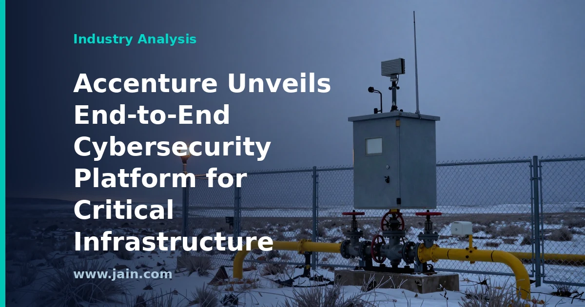 Shield overlaying power grid and data center icons, representing Accenture's critical infrastructure cybersecurity platform