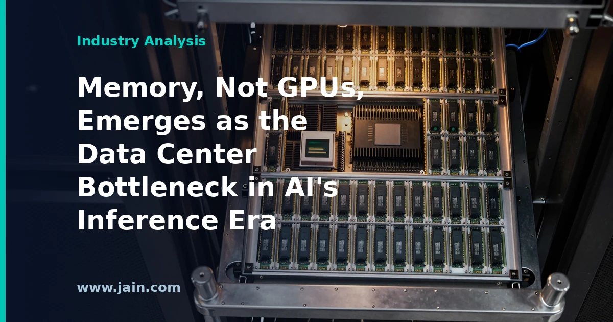 AI data center server racks with stacked memory modules symbolizing the memory bottleneck in the inference era
