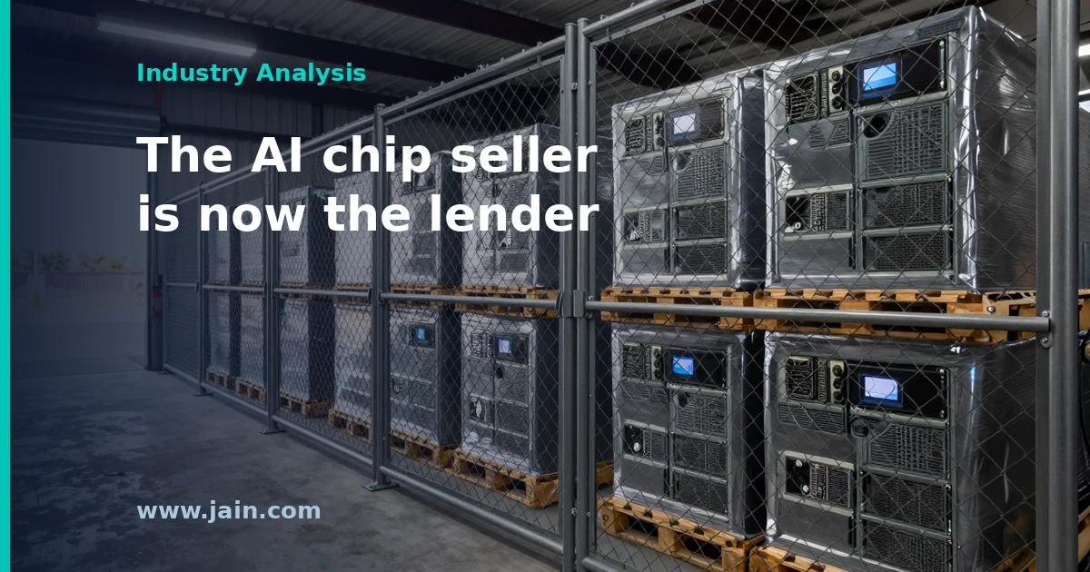 Broadcom AI chips on a server board beside a loan document, illustrating Broadcom's up to $42 billion loan to Anthropic