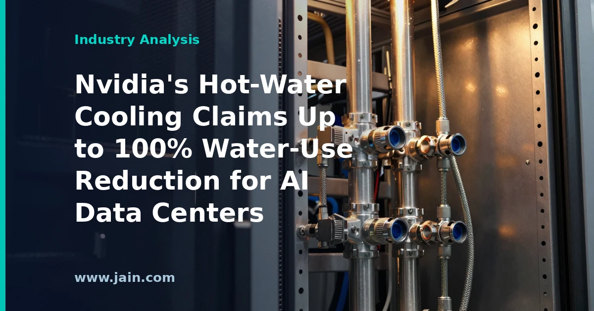 Nvidia hot-water liquid cooling pipes carrying warm coolant through an AI data center rack