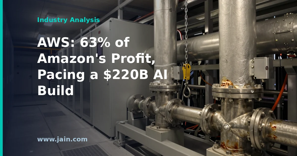 Rows of AI server racks in a data center illustrating AWS 39% Q3 2026 growth and Amazon's $220 billion capex plan