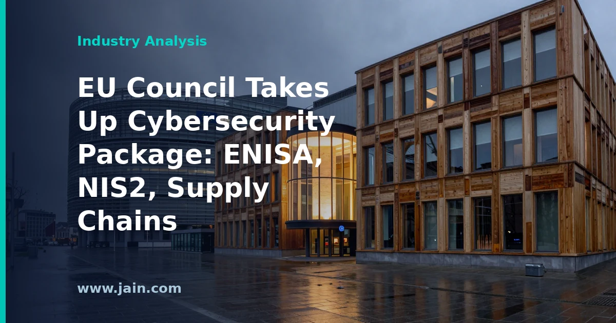 EU flags outside a Brussels institution symbolizing the EU Council cybersecurity package on ENISA and NIS2