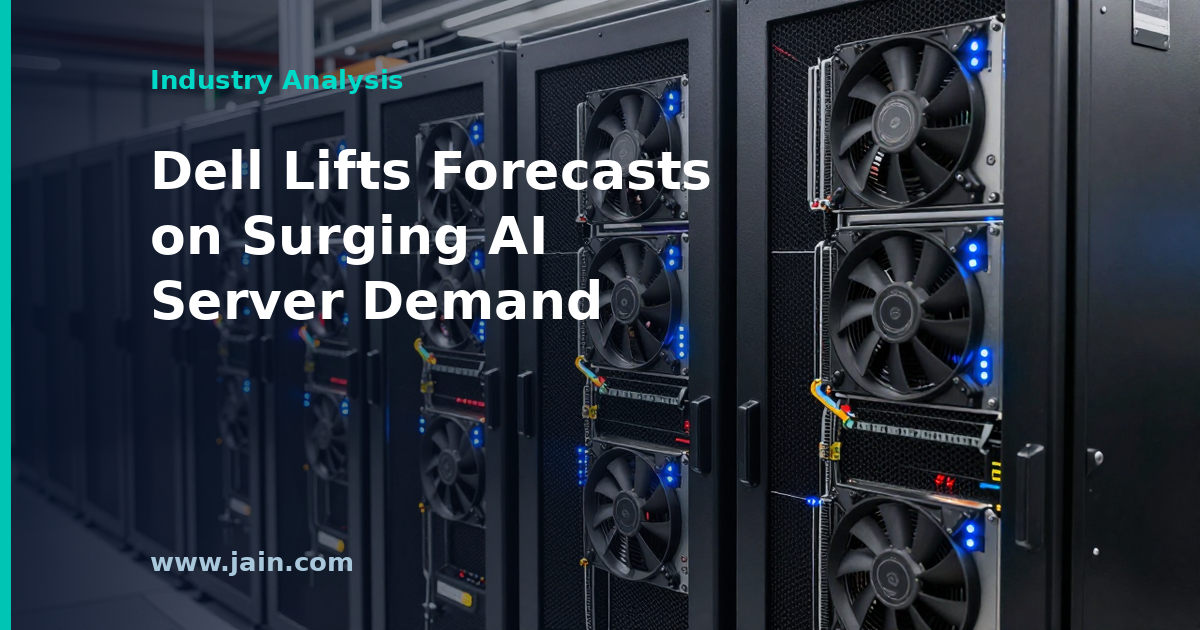 Rows of AI servers in a data center as Dell raises forecasts on AI infrastructure demand