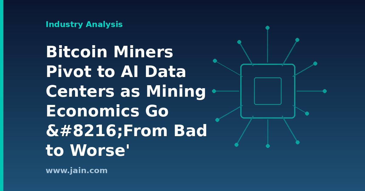 Bitcoin mining facility converting to an AI data center, with power substation in view