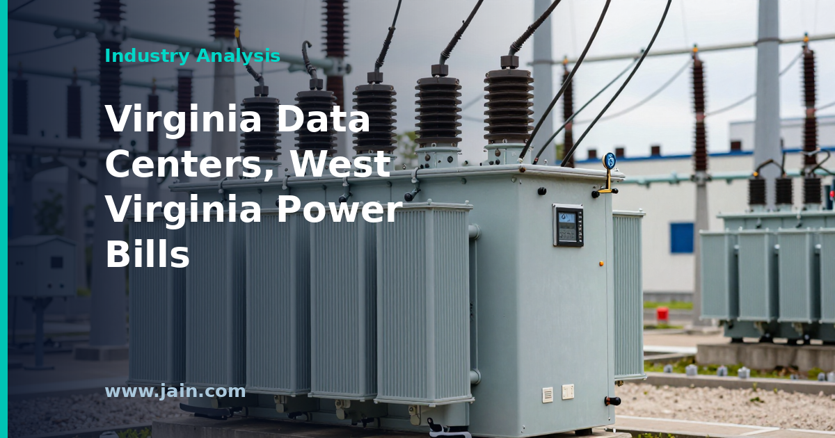 Power transmission lines carrying data center electricity costs from Virginia toward West Virginia