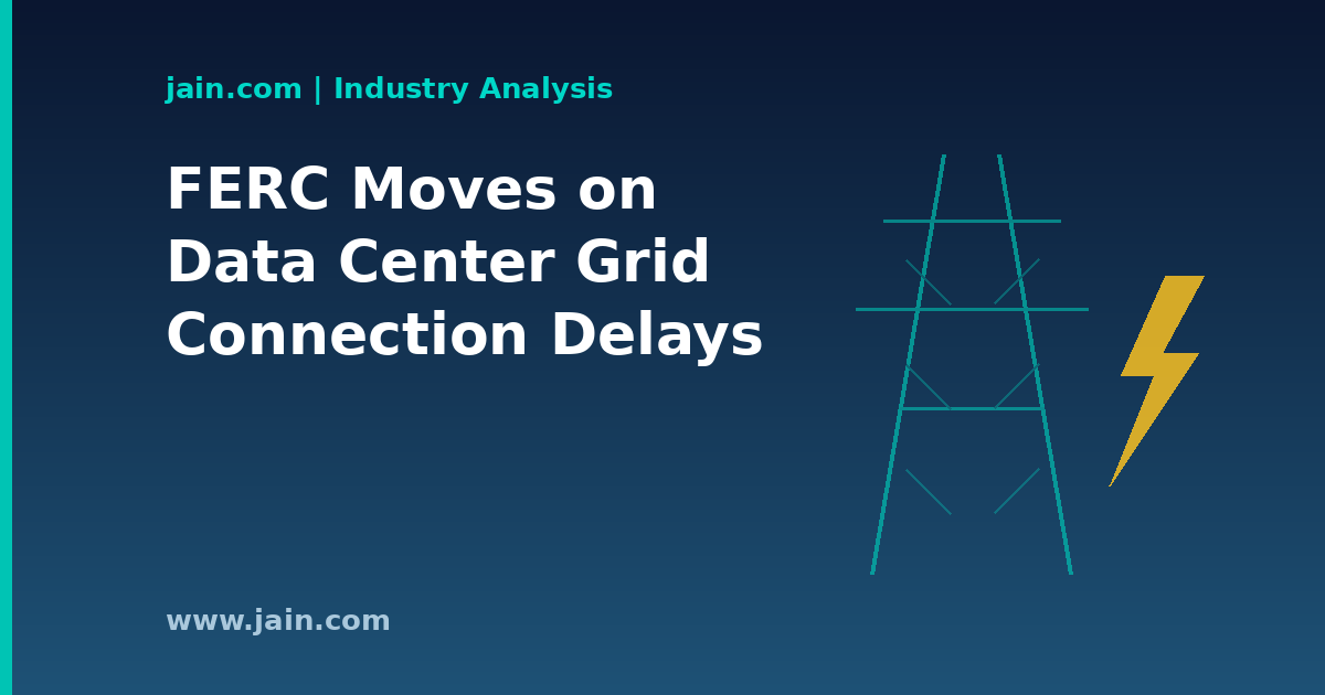 High-voltage transmission lines feeding a data center campus, illustrating data center interconnection delays