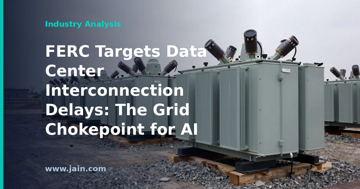 High-voltage transmission lines feeding a data center campus, illustrating data center interconnection delays
