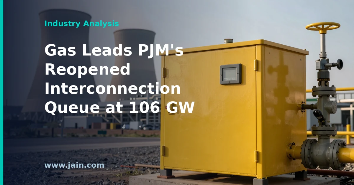 Gas-fired power plant and transmission lines representing PJM interconnection queue growth