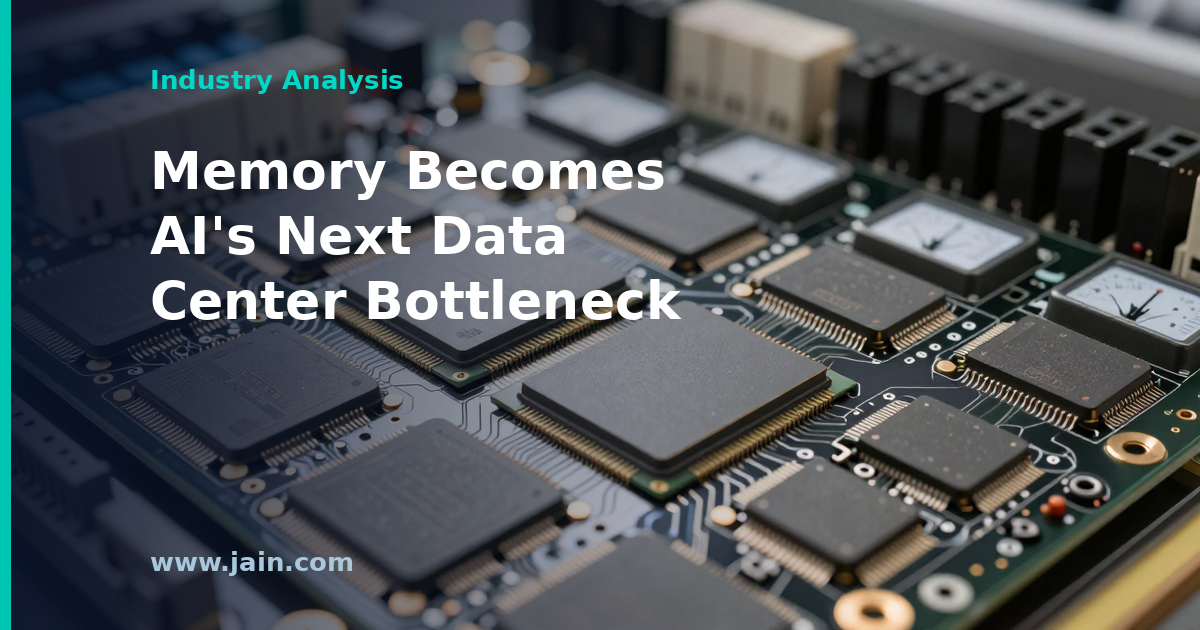 AI data center server racks with stacked memory modules symbolizing the memory bottleneck in the inference era