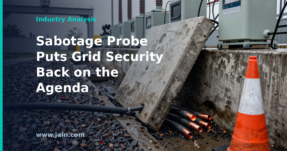 Fenced high-voltage power substation with transformers at dusk, grid security for data centers