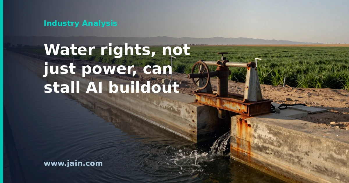 Imperial Valley data center water lawsuit: irrigation canal beside desert farmland where a 330 MW facility is planned