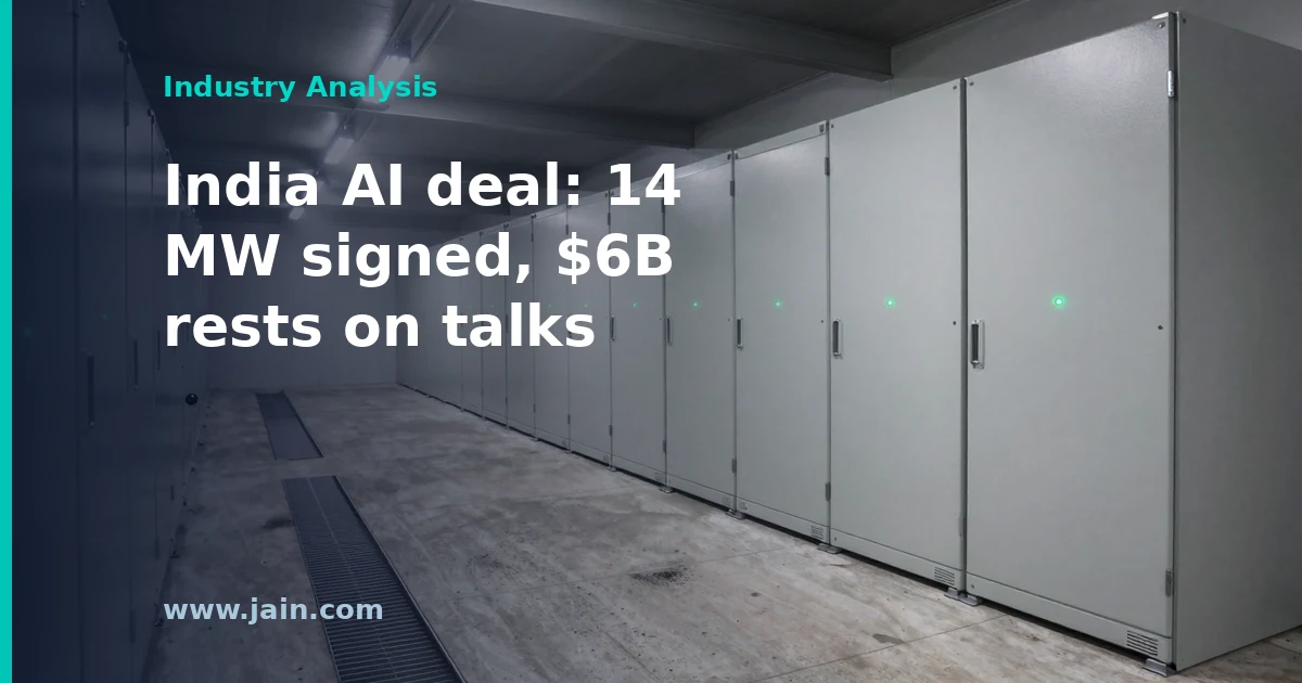 AI data center server racks in Chennai, illustrating OneQode's 14 MW AI capacity agreement with AdaniConneX in India