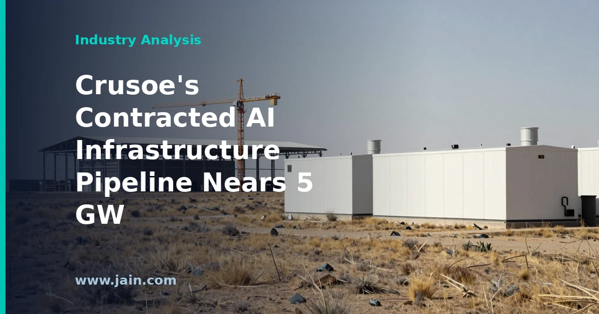 Gigawatt-scale AI data center campus with power infrastructure, representing Crusoe's 5 GW contracted AI infrastructure pipeline