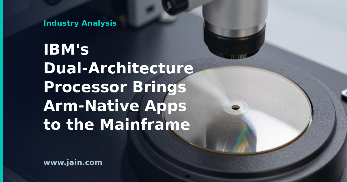 IBM dual-architecture mainframe processor chip layout combining IBM Z and Arm instruction execution