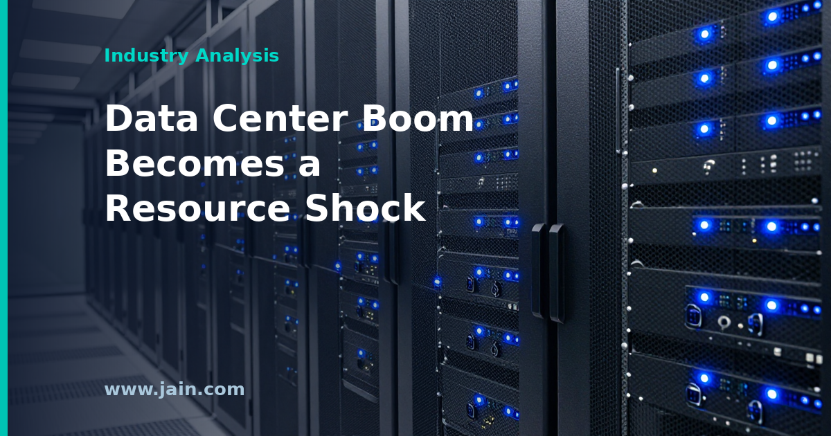 Data center construction site with cranes and electrical equipment illustrating the resource shock in labor, materials, and power
