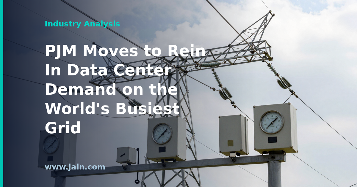 High-voltage transmission lines feeding a data center campus as PJM moves to limit grid demand