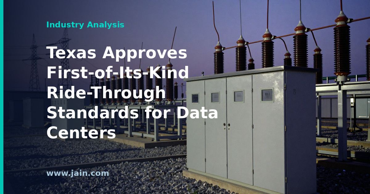 Texas power grid transmission lines feeding a large data center campus under ride-through standards