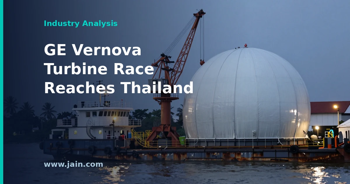 Large GE Vernova gas turbine at a Thai power plant, illustrating gas turbine supply deal with B.Grimm Power